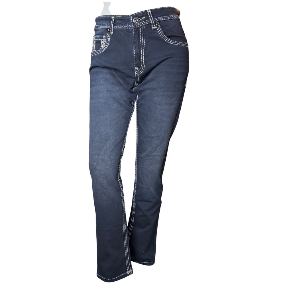 True Religion Jeans Straight Leg Super T Contrast Stitch DarkWash Y2K McBling 31